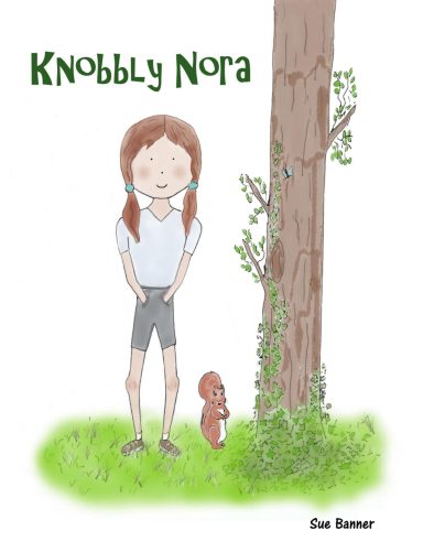Knobbly Nora Knobbly Nora, girl, stood with hands in pockets beside a tree with a squirrel.